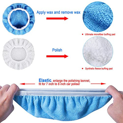 SIQUK 16 Pieces 7 Inch Buffing Pads Foam Polishing Pad Kit Polisher Pads Bonnets Wax Buffer Polish Pads Car Buffer Attachment for Drill - size: 7 Inch