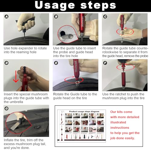 Richcat Tubeless Tire Puncture Repair Kit with Mushroom Plug, Repairs punctures and Flat Tires for Motorcycles, Cars, Trucks, ATVs and Tractors - size: 30pcs Mini Plug Kit