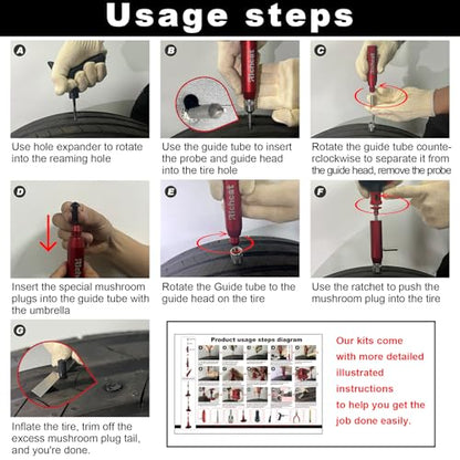 Richcat Tubeless Tire Puncture Repair Kit with Mushroom Plug, Repairs punctures and Flat Tires for Motorcycles, Cars, Trucks, ATVs and Tractors - size: 30pcs Mini Plug Kit
