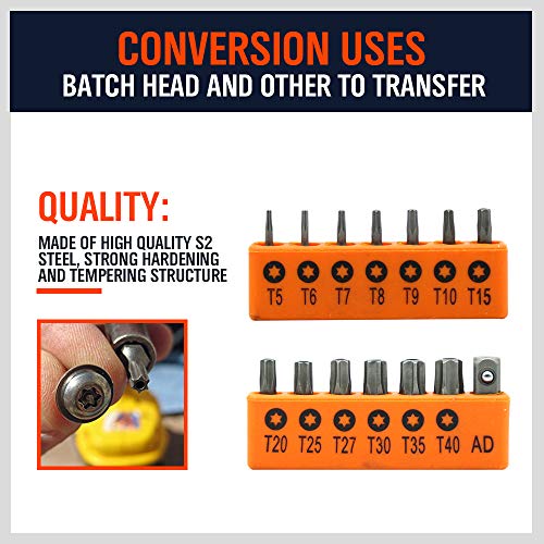 HORUSDY 14-Piece Tamper Resistant Star Bits, S2 Alloy Steel, T5 - T40 Security Torx Bit Set - style: 14-Piece
