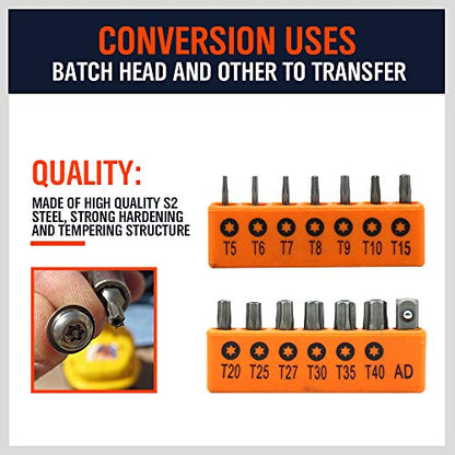HORUSDY 14-Piece Tamper Resistant Star Bits, S2 Alloy Steel, T5 - T40 Security Torx Bit Set - style: 14-Piece