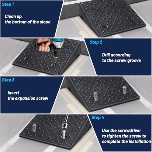 PZ 2PCS Rubber Curb Ramps for Driveway, 5 7/8" Rise Heavy Duty Car Ramp 8818 LBS Capacity 19.69"Lx 19.69"W Non-Slip Portable Shed Threshold Ramps for Doorways Sidewalk Scooters Wheelchairs Motorcycles - size: 5 7/8“ Rise