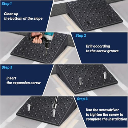 PZ 2PCS Rubber Curb Ramps for Driveway, 5 7/8" Rise Heavy Duty Car Ramp 8818 LBS Capacity 19.69"Lx 19.69"W Non-Slip Portable Shed Threshold Ramps for Doorways Sidewalk Scooters Wheelchairs Motorcycles - size: 5 7/8“ Rise