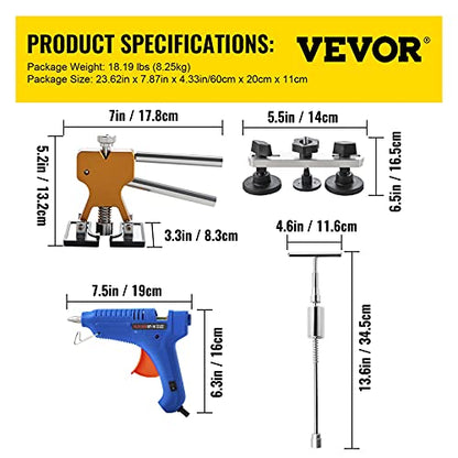 VEVOR Dent Puller Kit, 116 PCS Paintless Dent Repair Kit with Remover Tools, Golden Lifter & Glue Tabs for Car Dents, Door Ding Repair
