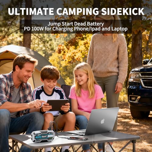 Car Battery Jump Starter 2000A with USB C 100W Fast Charge IP67 Waterproof Battery Jumper Starter Portable for Car Emergency Magnetic Hook Led Lights Outdoor Camping Traveler Boat SUV Truck