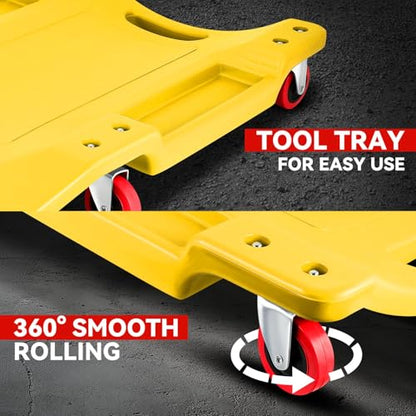 Auto Dynasty 36 Inches Mechanic Creeper, Automotive Garage Repair Low Profile Under Car Rolling Creeper with Padded Headrest, Plastic, Yellow - color: Yellow, size: 36" L