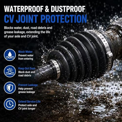 2PCS CV Boot Kit, Universal CV Axle Boot Repair Kit with 4 Stainless Steel Clamps, Waterproof Dustproof CV Joint Boot for Axle Shaft 19mm-24mm