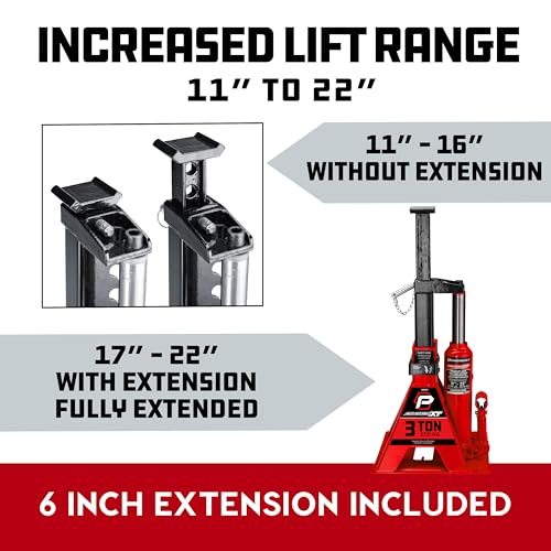 POWERBUILT 3 Ton All-in-One Hydraulic Bottle Jack and Jackstand in One, Compact, Wide Base, 11-21 Inch Range, Eliminates Jackstands, for Trucks, SUVs, RVs, Trailers, ASME, Not for Sedans - 640912 - color: Orange