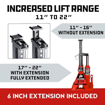 POWERBUILT 3 Ton All-in-One Hydraulic Bottle Jack and Jackstand in One, Compact, Wide Base, 11-21 Inch Range, Eliminates Jackstands, for Trucks, SUVs, RVs, Trailers, ASME, Not for Sedans - 640912 - color: Orange