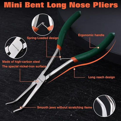 SPEEDWOX Mini Long Nose Pliers with Smooth Jaw, Bent Long Reach Needle Nose Pliers for Jewelry Making, Bending Wire and Small Object Gripping - style: Bent Long Nose Pliers Smooth Jaws