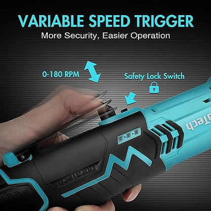 DURATECH Extended Cordless Ratchet Wrench, 3/8" 12V 44 Ft-Lbs Long Neck Electric Ratchet Wrench with 2-Pack 2.0Ah Li-Ion Battery, 1 Hour Fast Charger, 10 Sockets Accessories & Variable Speed Trigger - style: Extended Head