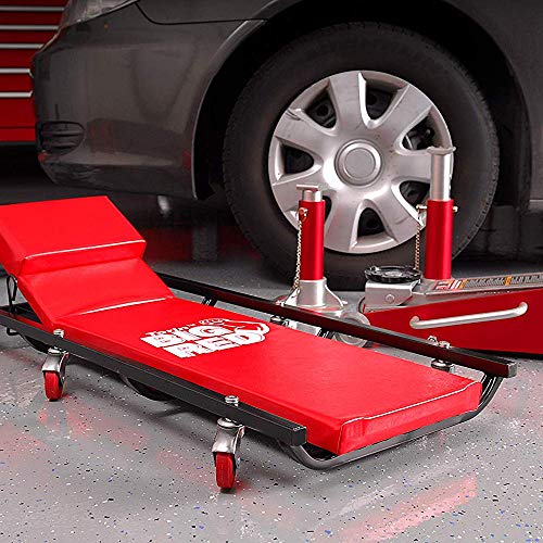 BIG RED TR6452 Torin Rolling Garage/Shop Creeper: 40" Padded Mechanic Cart with Adjustable Headrest and 6 Casters, Red - color: Red