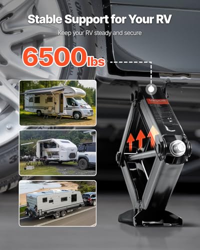 VEVOR 6500 lbs RV Scissor Jacks, 4-23.4 in RV Stabilizer Leveling Scissor Jacks, Set of 2, Heavy Duty Stabilizer Jack with Crank Handle, Socket and Bubble Levels, Not Easily Bent or Deformed - size: 6500 lbs, style: 2 PACK