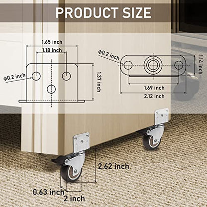 Nefish 2 Inch Side Mount Casters 8 Pack, L-Shaped TPR Rubber Caster Set of 8, Ball Bearing 360 Degree Plate Swivel Castors Wheel, Corner Castors Wheels for Furniture, Baby Bed, Kitchen, Cabinet, Table - style: 2 IN L-Shaped (8 Pack)