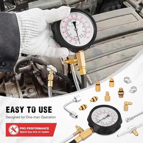 Nilight Fuel Pressure Gauge Tester Kit, 0-140PSI Fuel Injection Pump Pressure Gauge Kit Gasoline Pressure Diagnostic Tools - color: Preminum