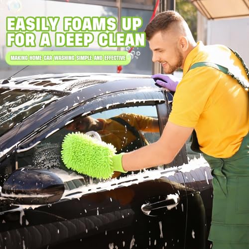 48 Pack Car Wash Mitt Bulk Microfiber, 10'' x 8'' Chenille Car Wash Mitt Gloves, Scratch Free Double Sided No Lint No Marks for Truck SUV and All Vehicle Surfaces (Lime Green) - color: Lime Green