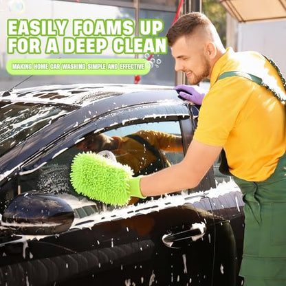 48 Pack Car Wash Mitt Bulk Microfiber, 10'' x 8'' Chenille Car Wash Mitt Gloves, Scratch Free Double Sided No Lint No Marks for Truck SUV and All Vehicle Surfaces (Lime Green) - color: Lime Green