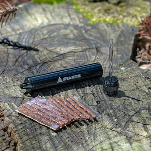 Granite Suture Tire Plug Kit, Compact Tubeless Flat Bicycle Tire Repair Kit with 2 Size Tire Plugs, Fix Mountain Bike and Road Bike Tire Punctures - color: Black