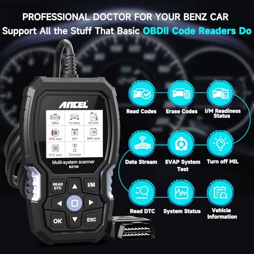ANCEL BZ700 Mercedes Benz Sprinter/Vaneo/Vito/Viano/V/Metris/Citan/X Smart OBD2 Scanner, Full System Automotive Car Code Reader with All Reset Services, Battery Reset ABS Bleed Airbag EPB Oil SAS TPS