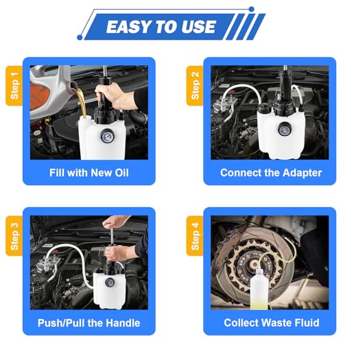 3L Manual Brake Bleeder Kit, One Person Brake Fluid Bleeding Vacuum Pump with 1L Catch Bottle and 4 Master Cylinder Adapters for Brake & Clutch System, Suitable for Most Vehicles
