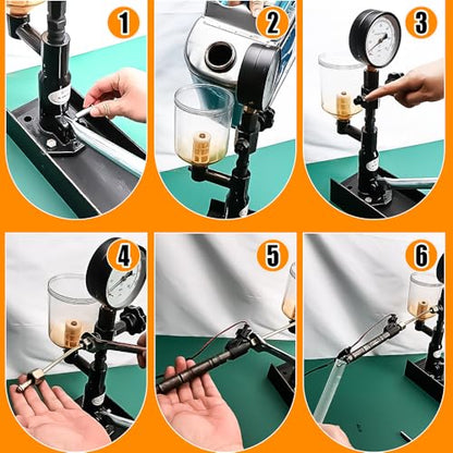600Bar 8700PSI Diesel Fuel Injector Tester Kit, Diesel Injector Nozzle Tester for Adjust Injector Nozzle Pressure and Testing Diesel Injector Nozzle Pop Pressure Tester with Dual Scale Gauge