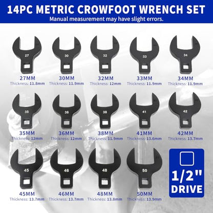 LainKeen 16pcs Jumbo Crowfoot Wrench Set, Metric Crows Foot Wrench Set for 27-50mm Flare Nuts for 1/2" Drive Ratchet & Extension Bar, Crowfoot Wrenches with Carry Case - color: Blue 16pc Metric