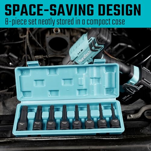 DURATECH 8-Piece 1/2" Drive Impact Torx Bit Set | T30, T40, T45, T50, T55, T60, T70, T80 Torx Bits, Cr-Mo Steel, Organized in Storage Case