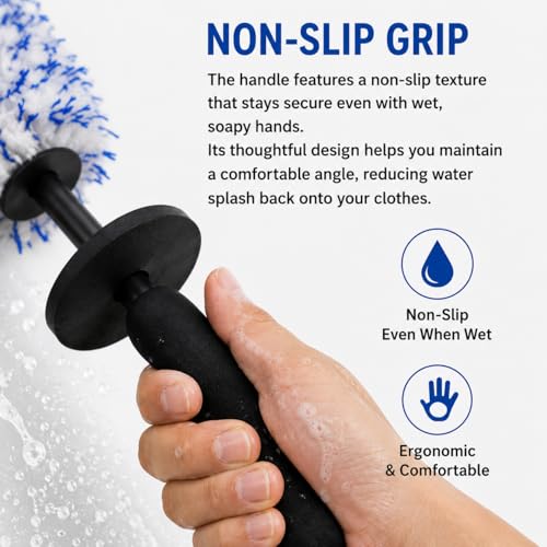 Microfiber Wheel Brush, Wheel Barrel Brush, Highly Water Absorption Rim Brushes for Cleaning Wheels, Tire and Car Detailing, Black - color: Black