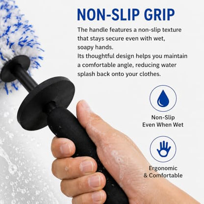 Microfiber Wheel Brush, Wheel Barrel Brush, Highly Water Absorption Rim Brushes for Cleaning Wheels, Tire and Car Detailing, Black - color: Black