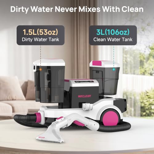 WECLEAN C4 Portable Carpet Cleaner Machine, Stand Up Upholstery Cleaner with 18KPa Powerful Suction, 800W Spot Cleaner for Pet Stains, Carpet, Rug, Couch and Car Interior, Dual Tank System, Pink - color: Pink