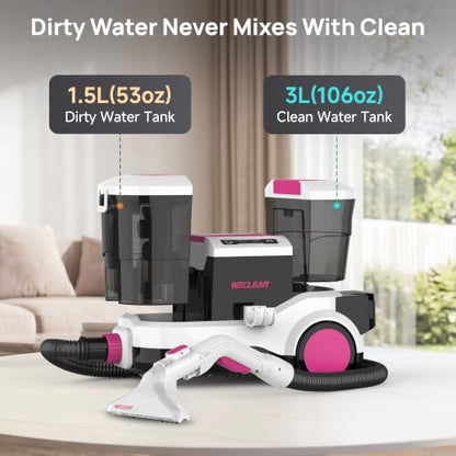 WECLEAN C4 Portable Carpet Cleaner Machine, Stand Up Upholstery Cleaner with 18KPa Powerful Suction, 800W Spot Cleaner for Pet Stains, Carpet, Rug, Couch and Car Interior, Dual Tank System, Pink - color: Pink