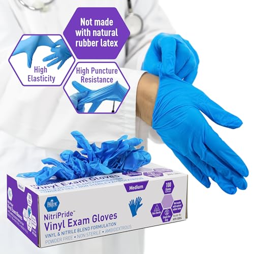 MED PRIDE Nitrile/Vinyl Blend Exam Gloves,Powder-Free,Blue,Medium,100-Ct - size: Medium