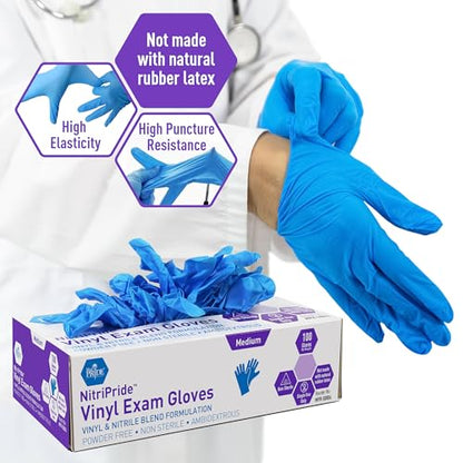 MED PRIDE Nitrile/Vinyl Blend Exam Gloves,Powder-Free,Blue,Medium,100-Ct - size: Medium