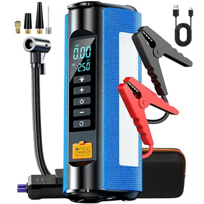 Car Battery Jump Starter with Air Compressor, 2500A Car Jumper Starter Portable150PSI, Battery Jumper Starter Portable Jump Box for Car Battery with 600LM,Jumper Cables, LCD Display | Car Jumper Starter, Portable Battery Jumper Starter Portable Jump Box f