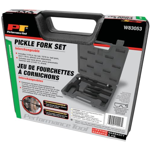 Performance Tool W83053 5-Piece Interchangeable Pickle Fork Set for Tie Rods, Ball Joint Removal, Pitman Arms, Suspension Pry Bar Set, Air Hammer Tool, Carrying Case