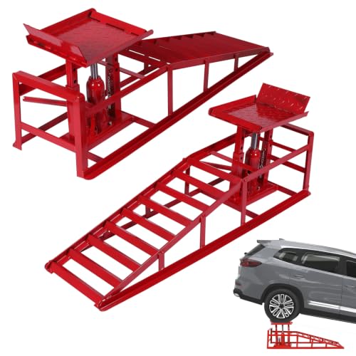 2 Pack Hydraulic Car Ramps, 5 Ton Heavy Duty Steel Lift for SUV, Truck & Low-Profile Cars, Adjustable Height 9"-15", Portable Auto Service Ramps for Oil Changes & Garage Repair