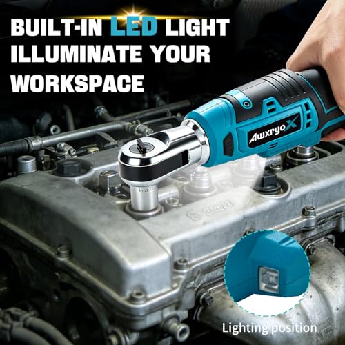 AwxryoX 3/8" Cordless Ratchet Wrench,89 FT-LBS (120N.m) Brushless Electric Ratchet Tool Kit with 2 x 2.0Ah,0-320RPM 21V Matraca Electrica with 7 Sockets,1/2" Adapter for Auto Repair Household DIY