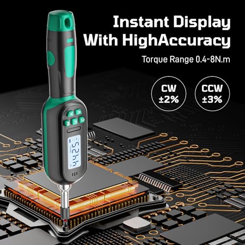 Upgraded Digital Torque Screwdriver, 0.4-8 Nm/3.5-70.8 In-lbs, Torque Wrench Screwdriver Set, 1/4'' Drive Inch Pound Rachet Torque Screwdriver Electrician with Buzzer & LED Indicator