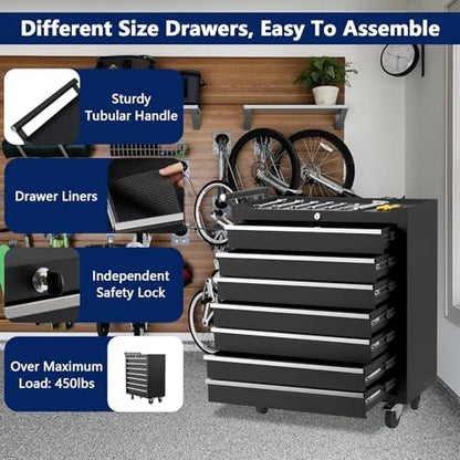 7-Drawer Rolling Tool Chest with Lock, Heavy-Duty Mobile Tool Storage Cabinet, Tool Cart Organizer for Garage Workshop - style: 7-Drawer