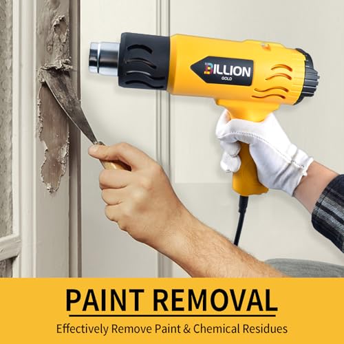 1800W Heat Gun for Crafting - 100℉ to 1200℉ Variable Temperature, 4 Nozzles & Overload Protection - Hot Air Gun for Shrink Tubing, Epoxy Resin, Paint Removing, DIY Projects - color: Yellow-4