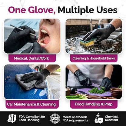 GripProtect Precise 5 Mil Black Nitrile Gloves – Chemical Resistant Nitrile Gloves with Textured Grip for Mechanics, Janitorial, Tattoo & Food Prep – Medical Grade Disposable Gloves, Medium, 100 - size: M