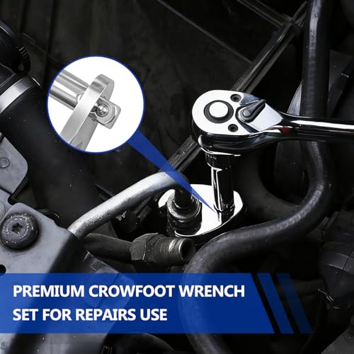 3/8" Drive SAE Flare Nut Crowfoot Wrench Set (3/8"-1")- 11 Piece | CR-V Steel | 5 Point Grip | 5mm Ultra-Thin | Clip-on Organizer | Access for Tight Spaces Bike Automotive Appliance Repair - style: Flare Nut - SAE