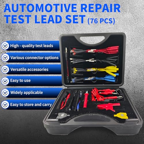76-Pcs Automotive Circuit Test Lead Kit, Multimeter、Electrical Test Leads Kit, Back Probe Kit, Alligator Clip, Acicular Probe, Banana Plug Adapters, Volt Meter Lead (with Carrying Case) - size: 76 Pcs Kit
