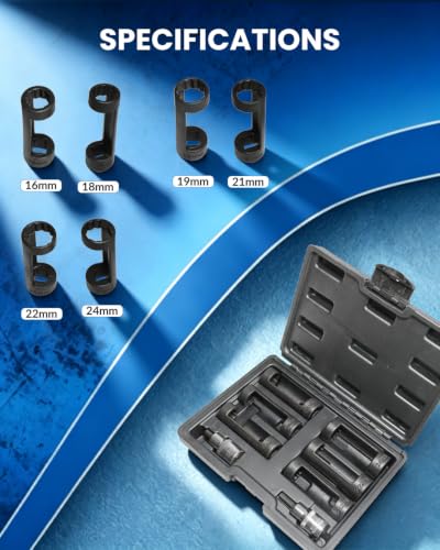 8pc Strut Nut Socket 16mm 18mm 19mm 21mm 22mm 24mm with 12 Point 1/2" Drive | 8pc Shock Absorber Tool with Suspension Strut Spreader Socket - size: 8PC