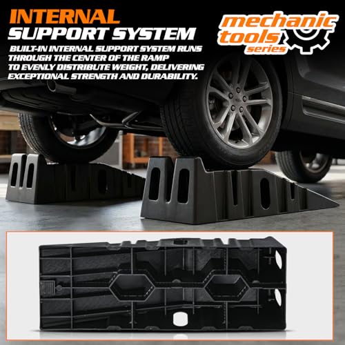 MoNiBloom Car Ramps Set of 2, Heavy-Duty 2.5 Ton (5000 lb) | Low-Profile Vehicles, 2-Stage Incline Ramps, Nestable & Portable Service Vehicle Ramp for Oil Changes