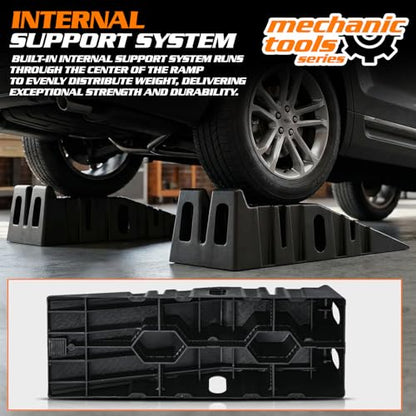 MoNiBloom Car Ramps Set of 2, Heavy-Duty 2.5 Ton (5000 lb) | Low-Profile Vehicles, 2-Stage Incline Ramps, Nestable & Portable Service Vehicle Ramp for Oil Changes