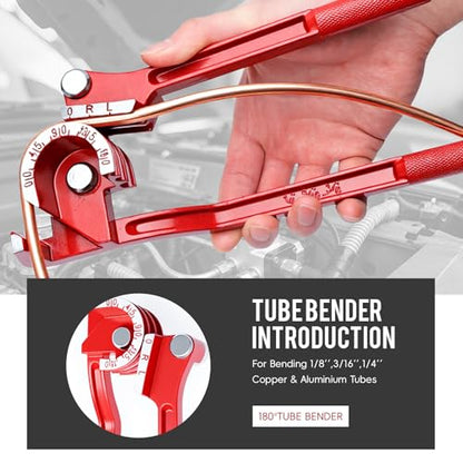 25ft 1/4''+3/16'' The Latest Copper Coated Brake Line Kit with 32 Fittings and 8 Unions Brake Line Fittings+Tube Bender+Double & Single Flaring Tool Kit for Most Hydraulic Braking Systems - size: 3/16"+1/4" Brake Lines