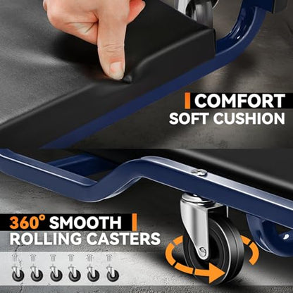 Auto Dynasty 40 Inches Mechanic Creeper, Automotive Garage Repair Low Profile Under Car Rolling Heavy Duty Creeper with Padded Headrest, Metal, Black/Blue