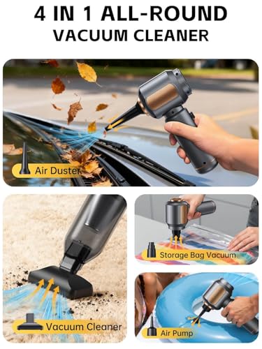 REWONDER Car Vacuum Cleaner High Power, 22000Pa Vacuum Cleaner & 110000RPM Air Duster, Handheld Vacuum with 7800mAh Battery, Storage Bag & Multi-Nozzles for Car, Home, Office - color: Golden