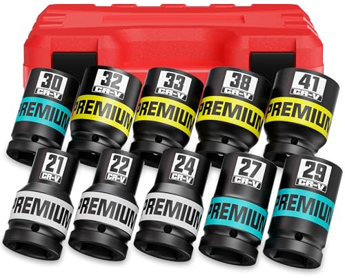 10 Piece 1" Drive Impact Socket Set, Metric Axle Nut Sockets, 21-41mm Thicker Jumbo Sockets, Socket Set, 6 Point, Cr-V, Vehicle and Apparatus Maintenance - size: 1" 10pcs Metric